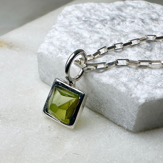 Green Tourmaline Charm Pendant | Sterling Silver