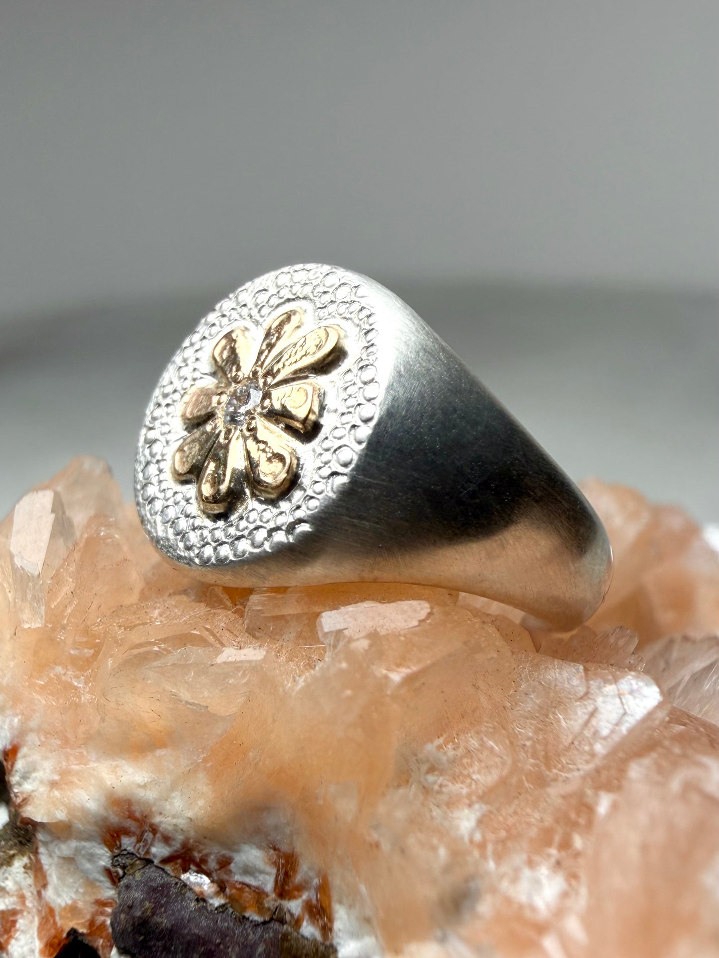 Flower Power Signet Ring | 14k Yellow Gold & Sterling Silver