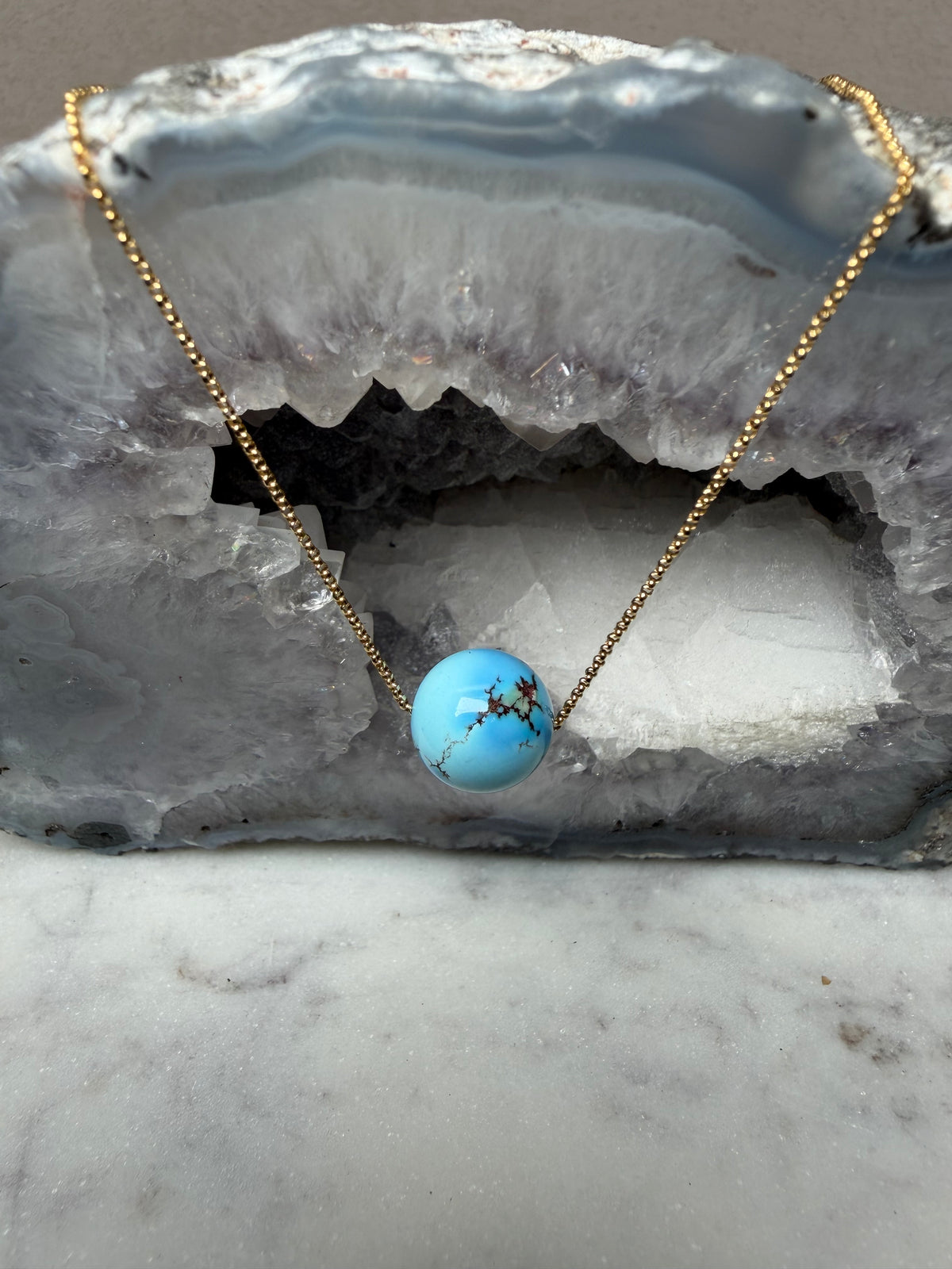Golden Hills Turquoise Floater Necklace | 14k Yellow Gold