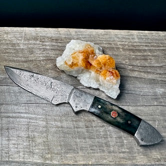 Damascus Steel and Dyed Bone Utility Knife