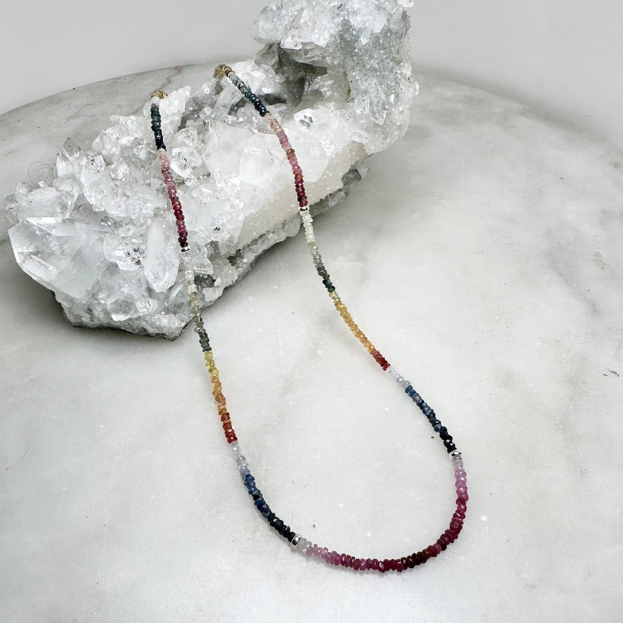 Rainbow Sapphire Beaded Necklace | Sterling Silver