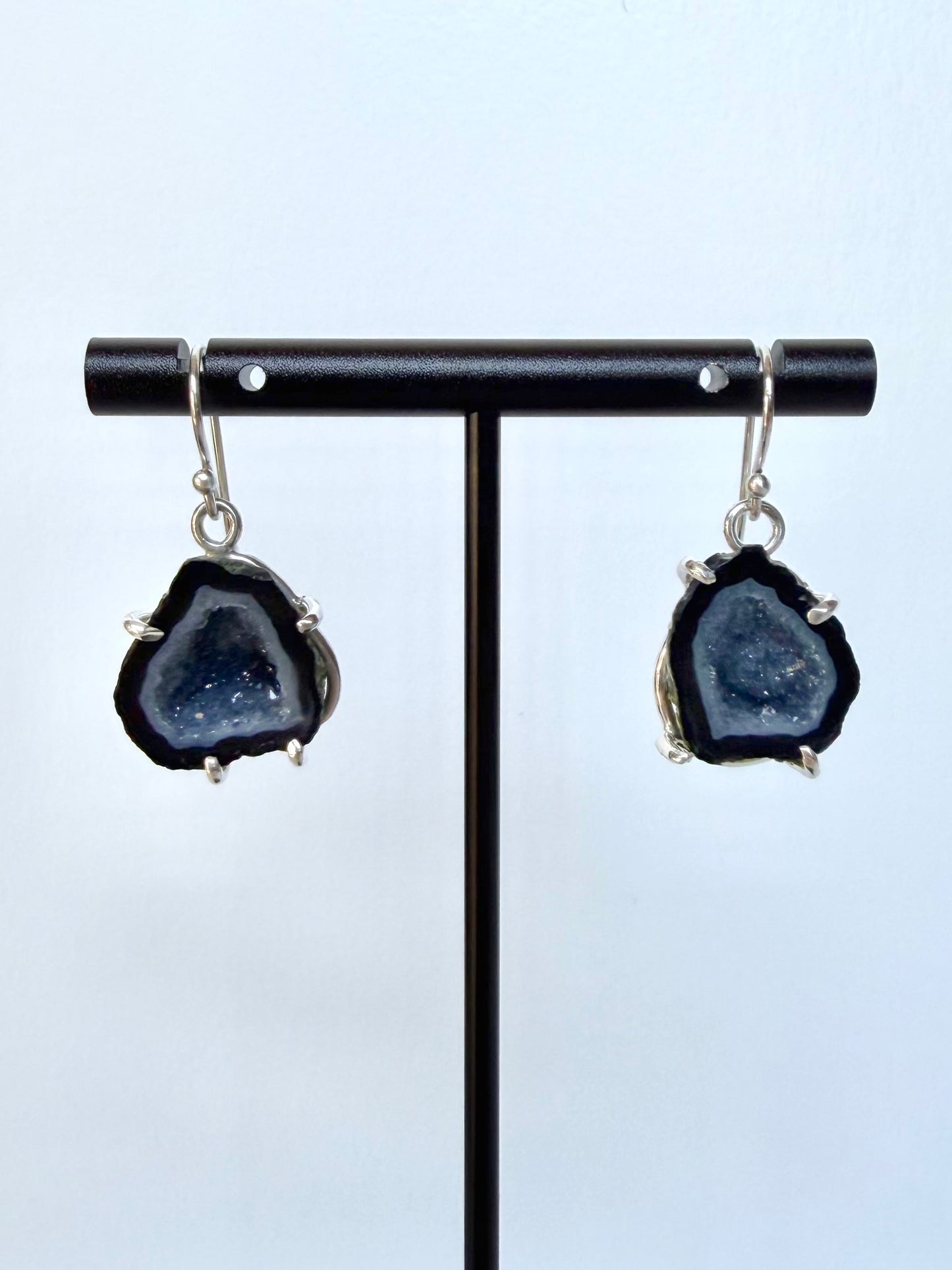 Black & Grey Geode Earrings | Sterling Silver