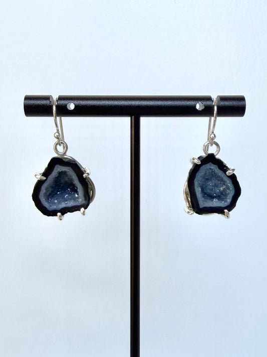 Black & Grey Geode Earrings | Sterling Silver