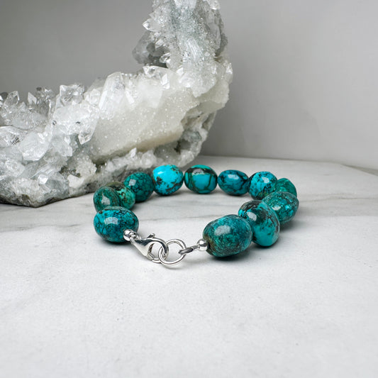 Chunky Turquoise Beaded Bracelet | Sterling Silver