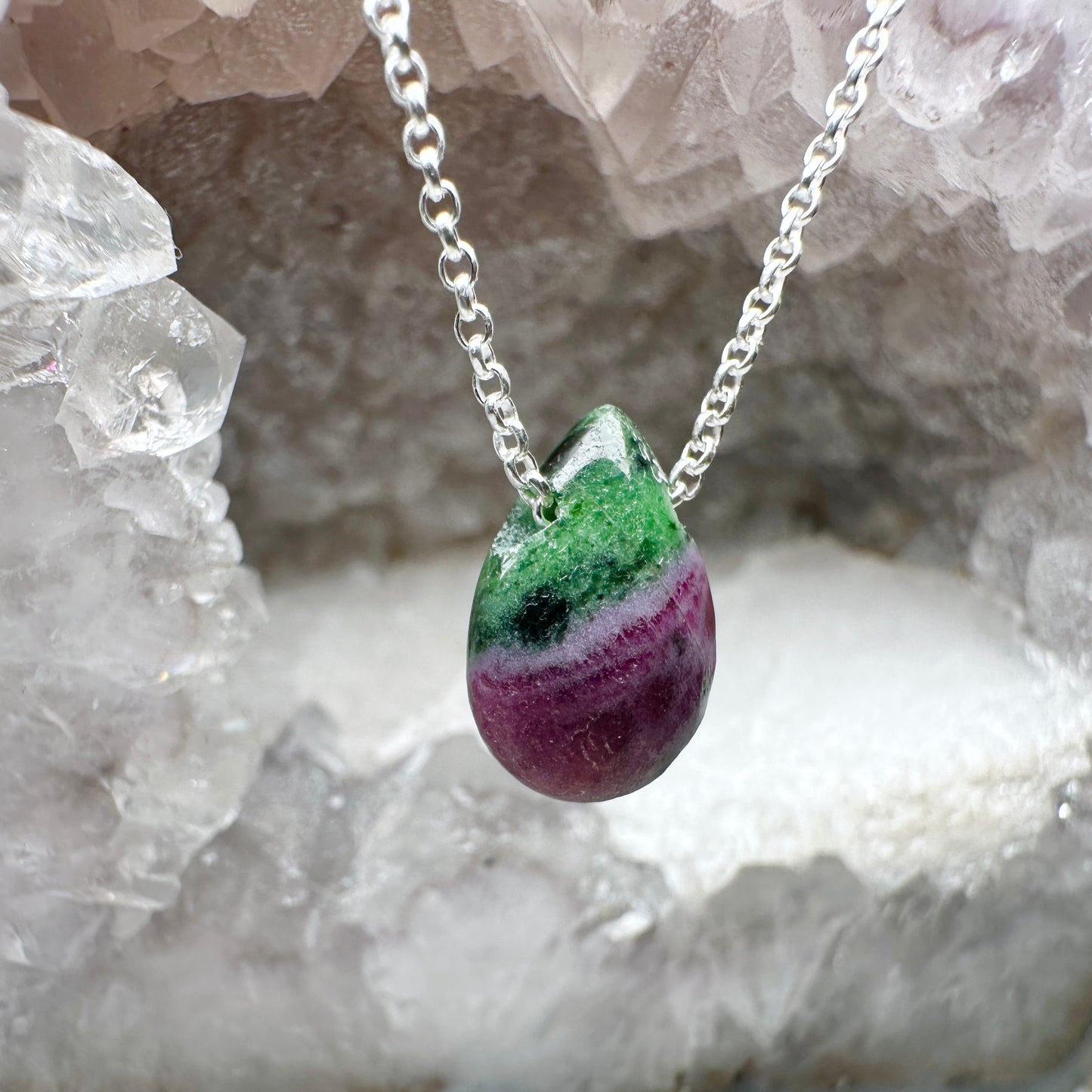 Ruby Zoisite Floating Necklace | Sterling Silver