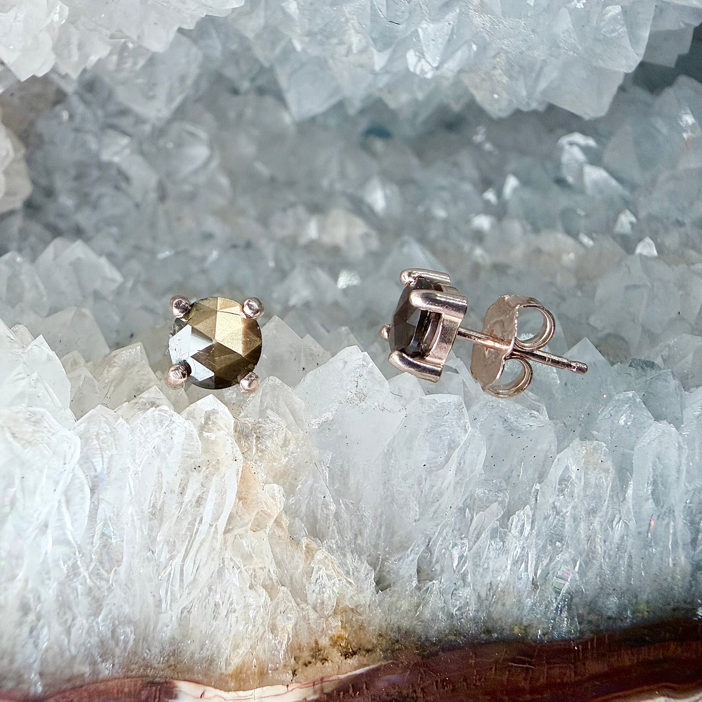 Bronze Sapphire Stud Earrings | 14k Rose Gold