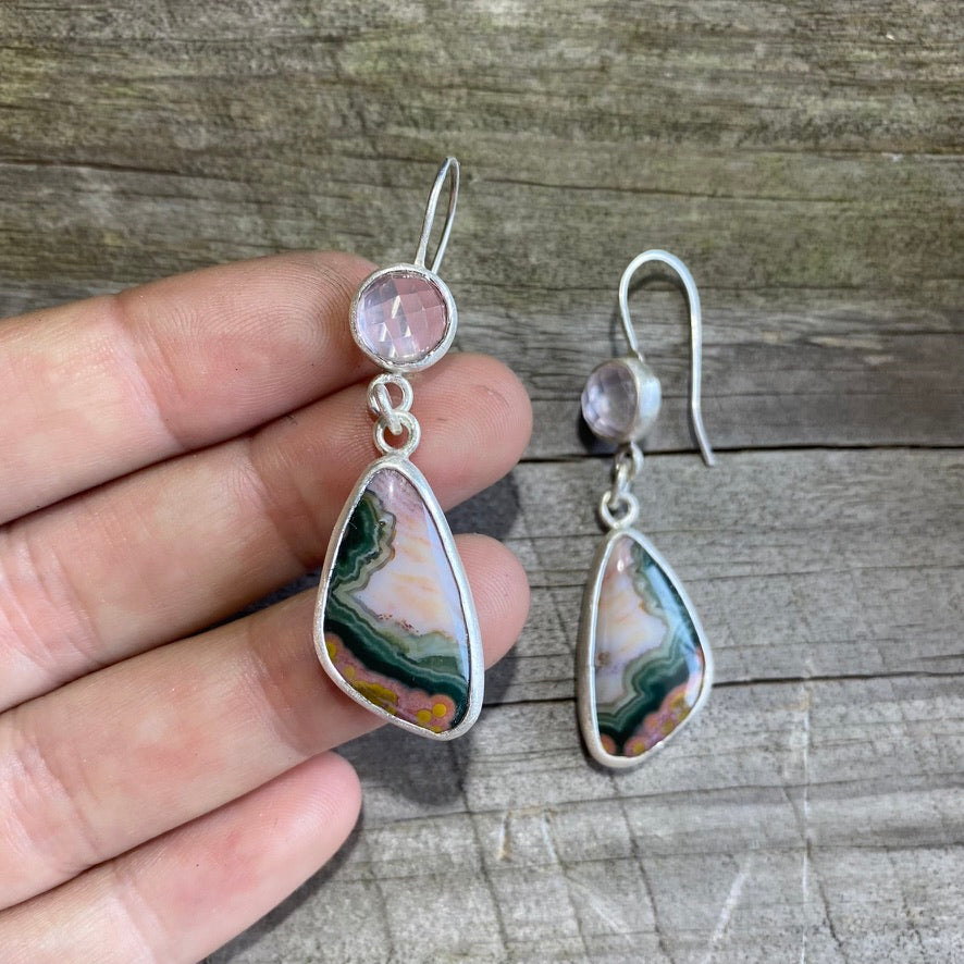 Ocean Jasper & Rose Quartz Deco Earrings