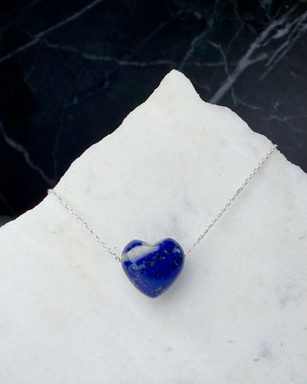 Lapis Heart Floating Necklace | Sterling Silver