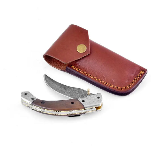 Curved Blade Damascus Steel Pocket Knife