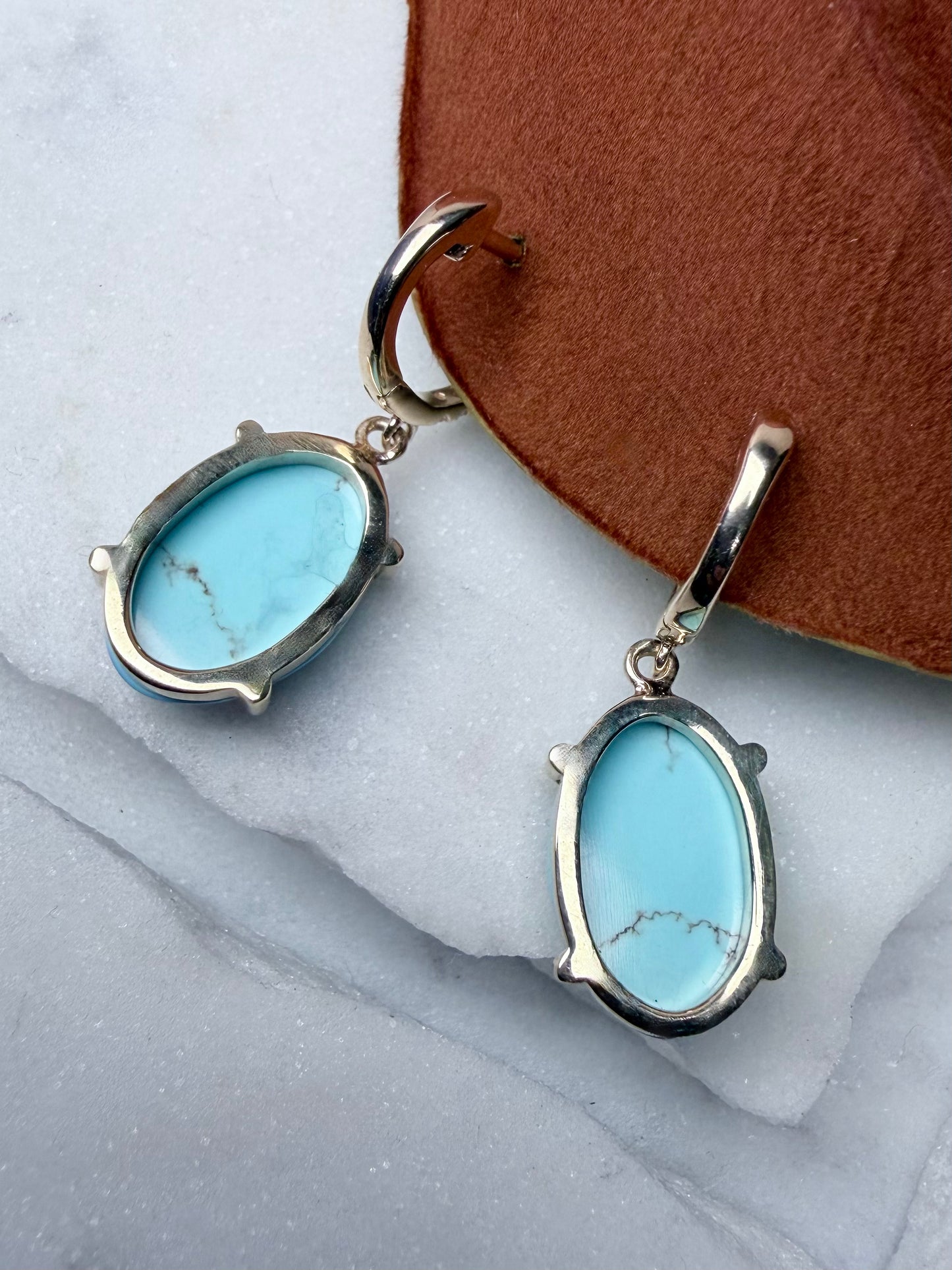 Golden Hills Turquoise Diamond Huggie Earrings | 14k Yellow Gold