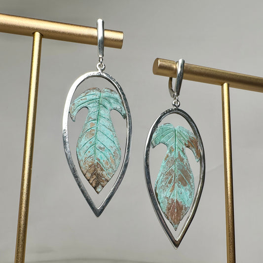 Framed Philodendron Leaf Earrings | Sterling Silver