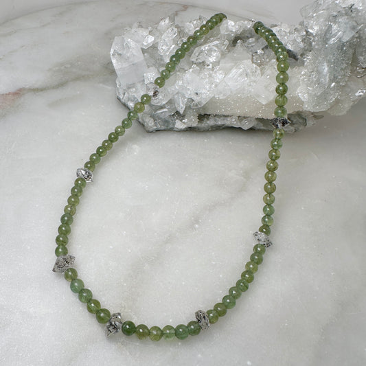Green Garnet & Quartz Necklace | Sterling Silver