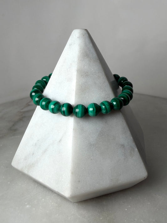 Malachite Beaded Bracelet | Sterling Silver