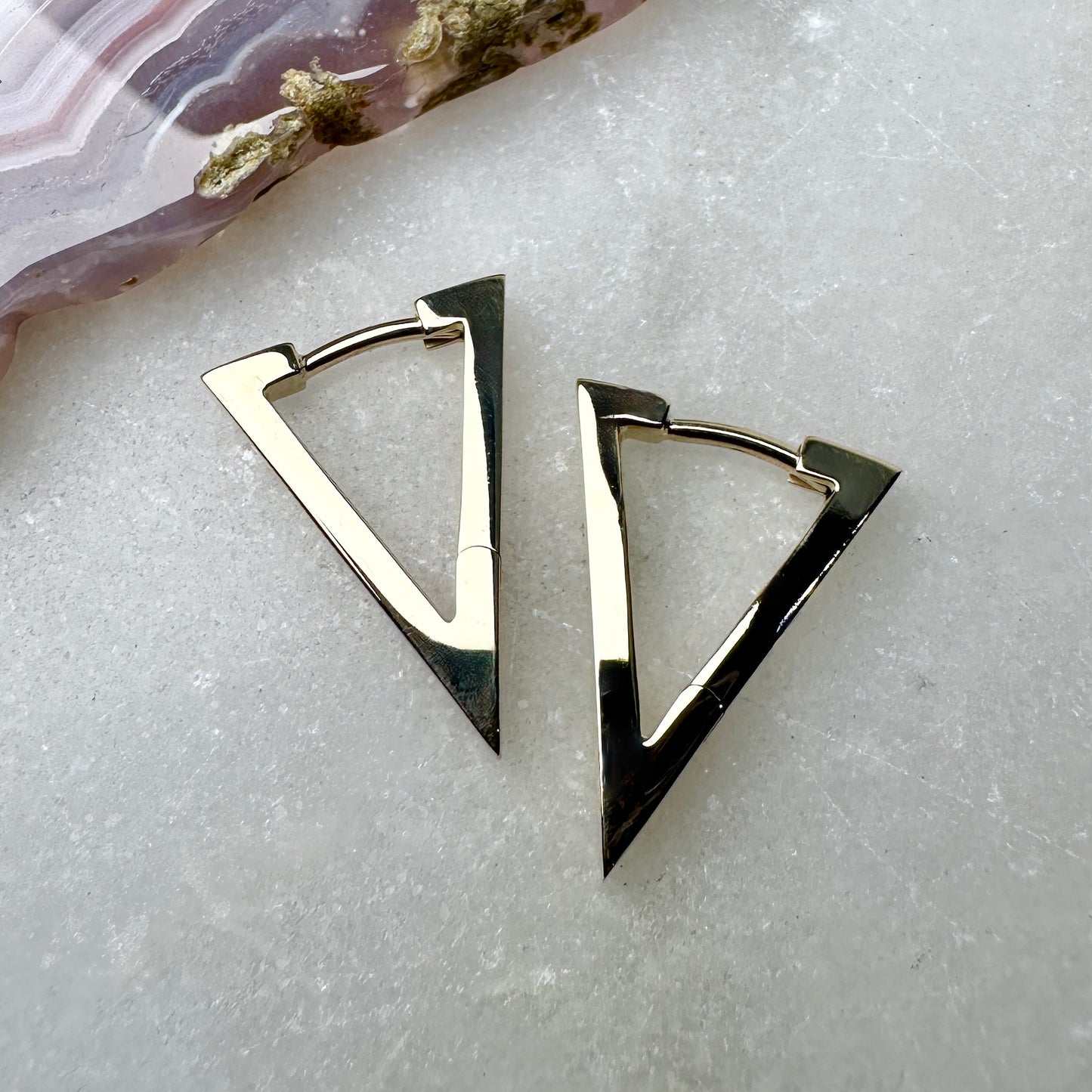 Geometric Triangle Huggie Earrings | 14k Yellow Gold