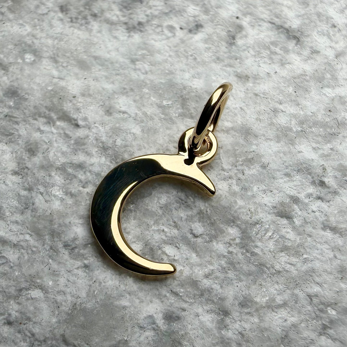 Flat Crescent Moon Charm | 14k Yellow Gold