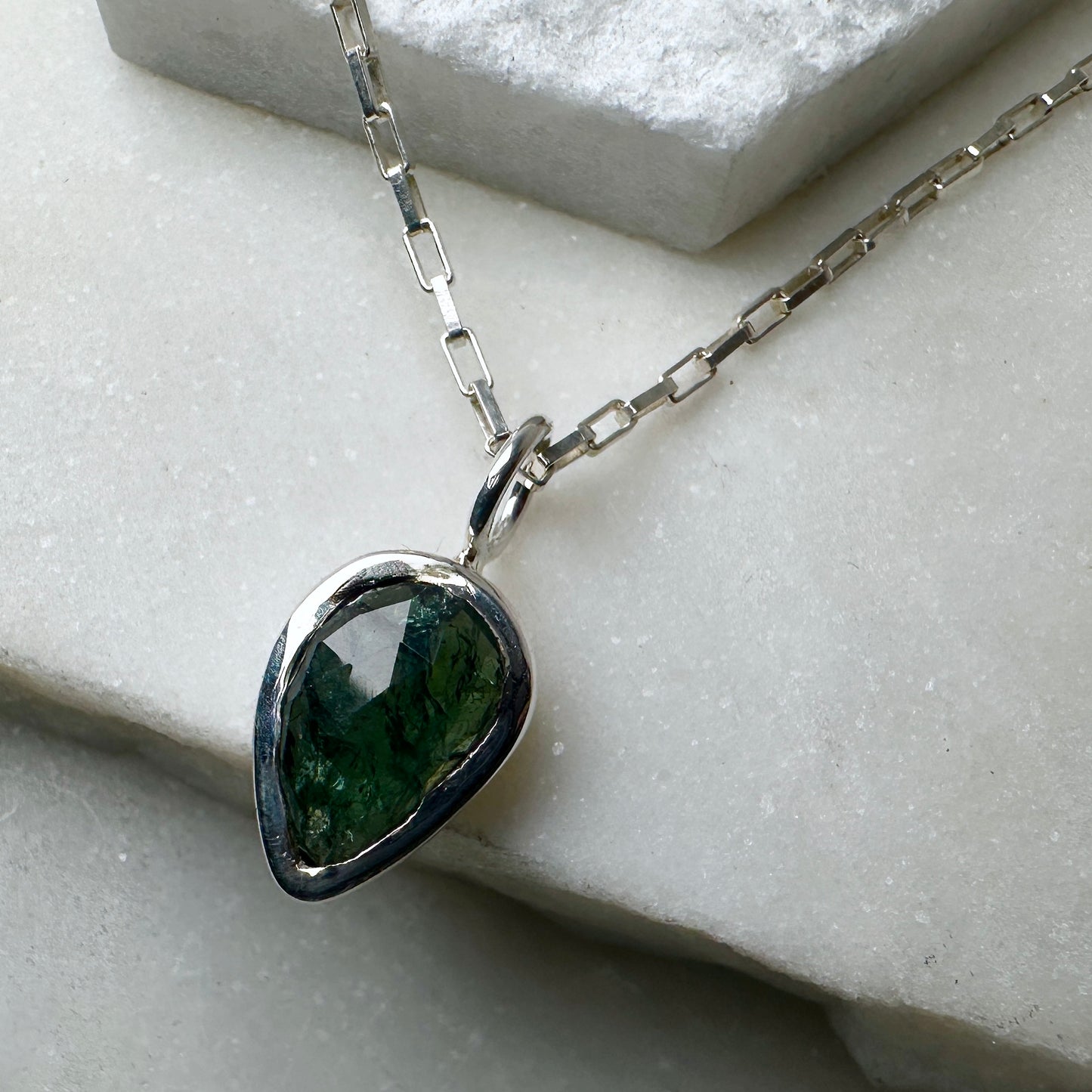 Sapphire Rose Cut Charm Pendant | Sterling Silver