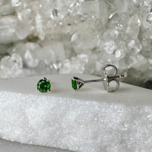 Green Chrome Diopside Stud Earrings | Sterling Silver