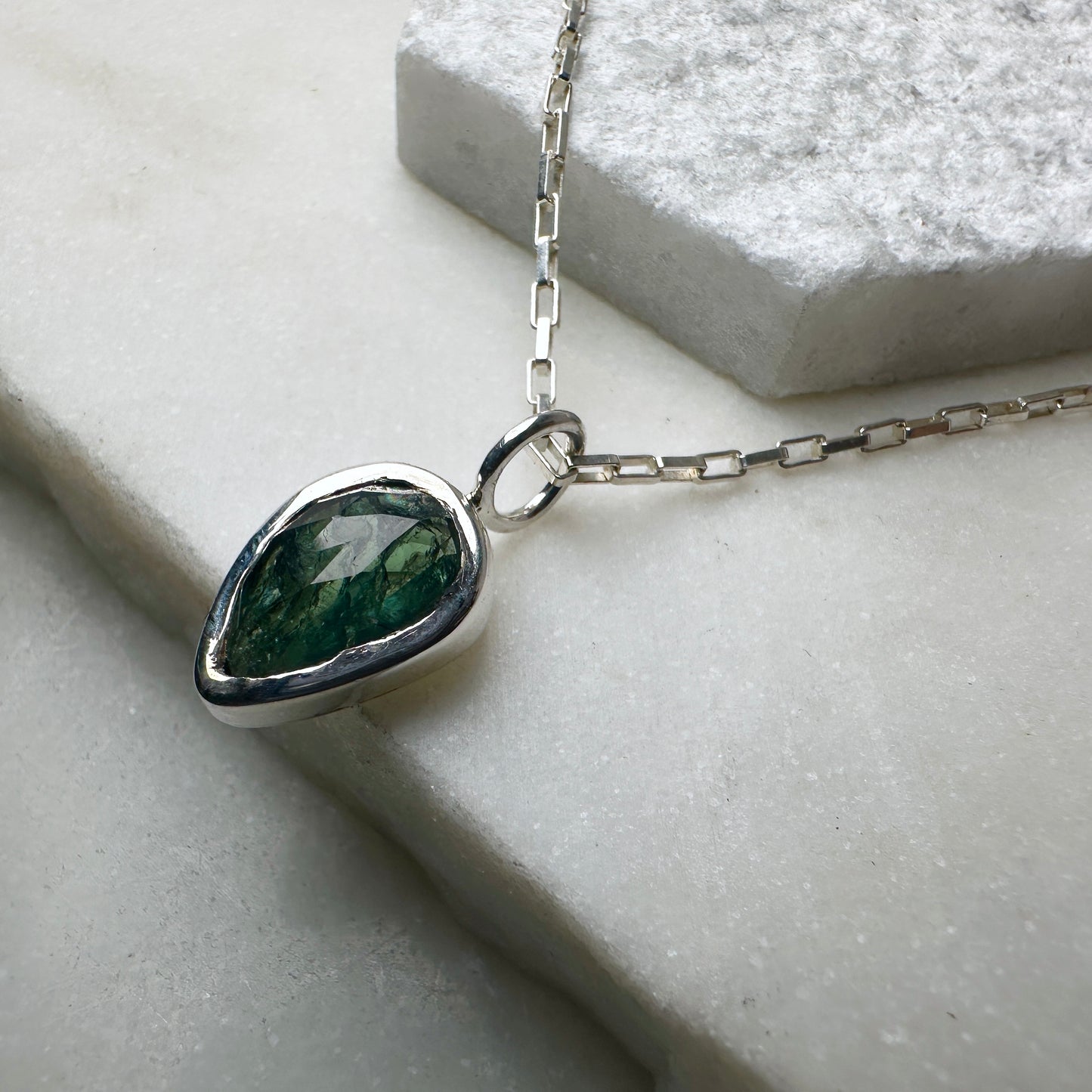 Sapphire Rose Cut Charm Pendant | Sterling Silver