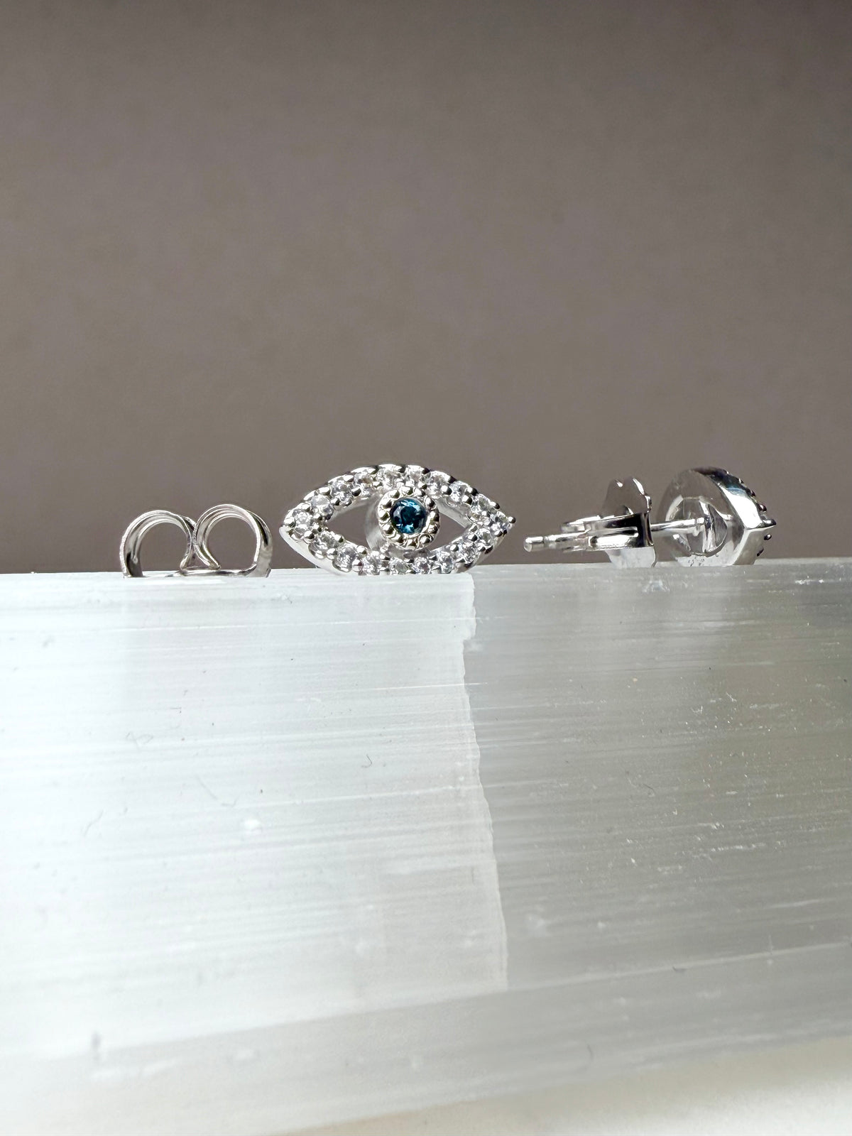 Evil Eye Studs with London Blue Topaz | 14k White Gold