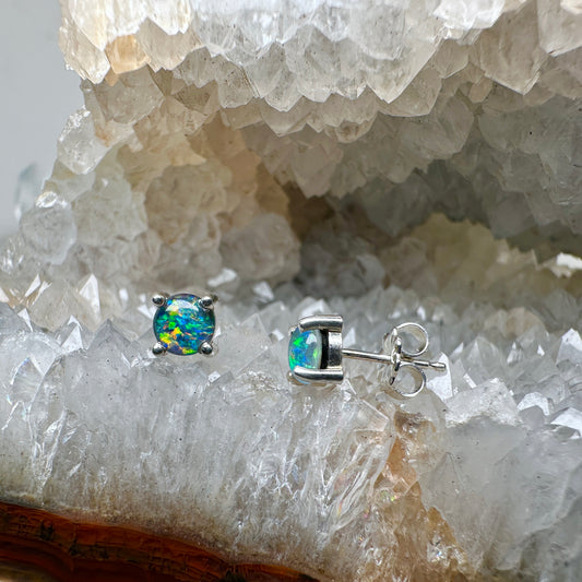Australian Opal Stud Earrings | Sterling Silver