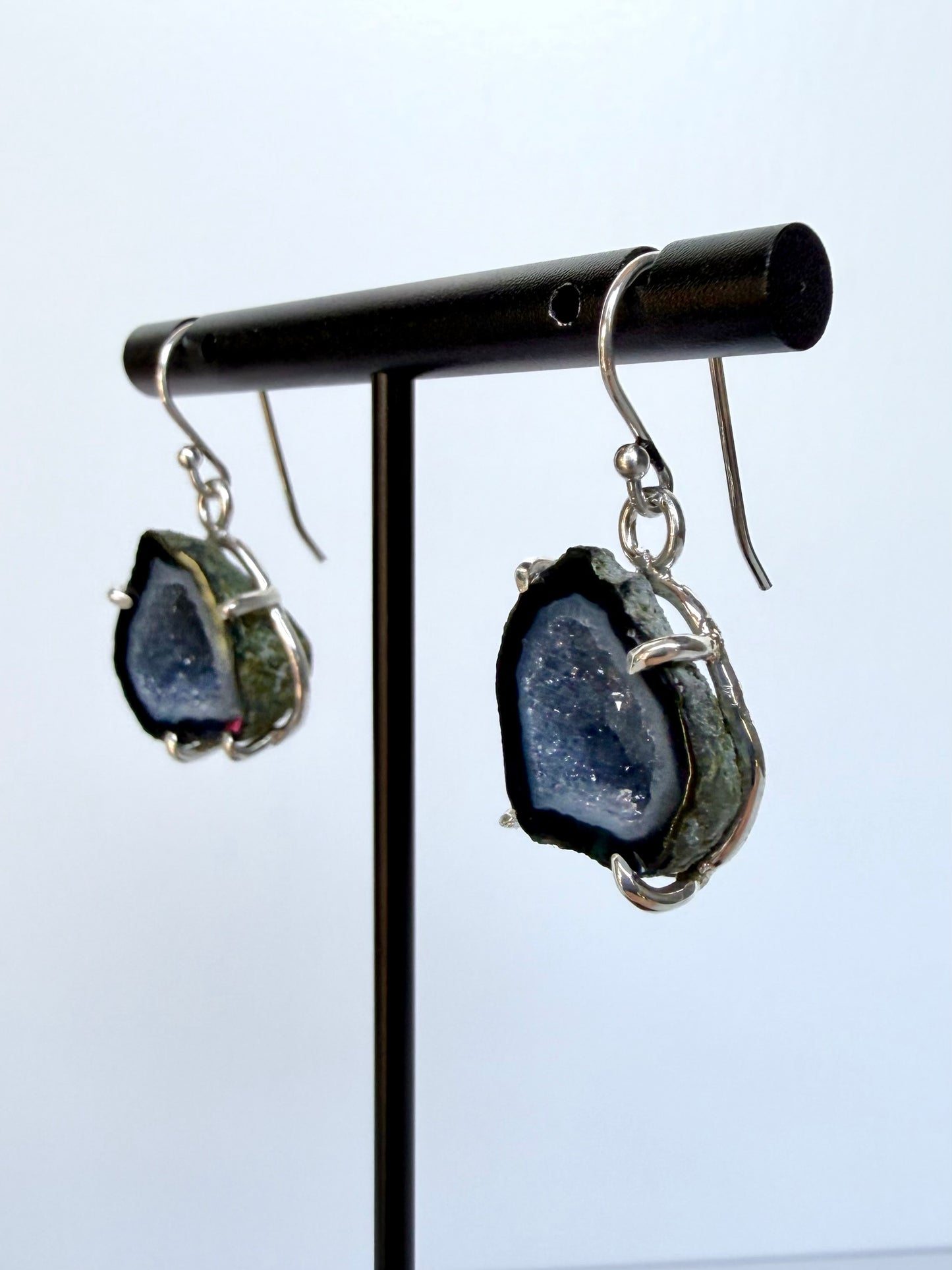 Black & Grey Geode Earrings | Sterling Silver