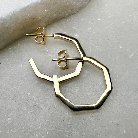 Geometric Hoop Earrings | 14k Yellow Gold