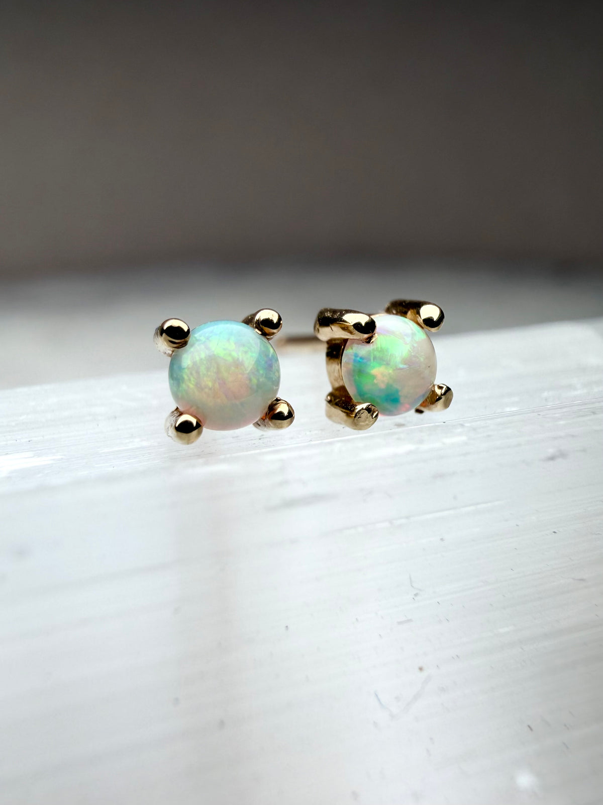 Australian Opal Stud Earrings | 14k Yellow Gold