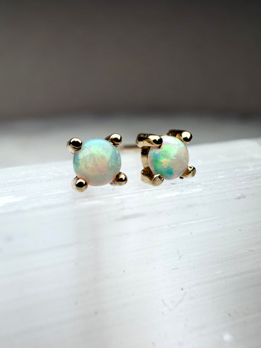 Australian Opal Stud Earrings | 14k Yellow Gold