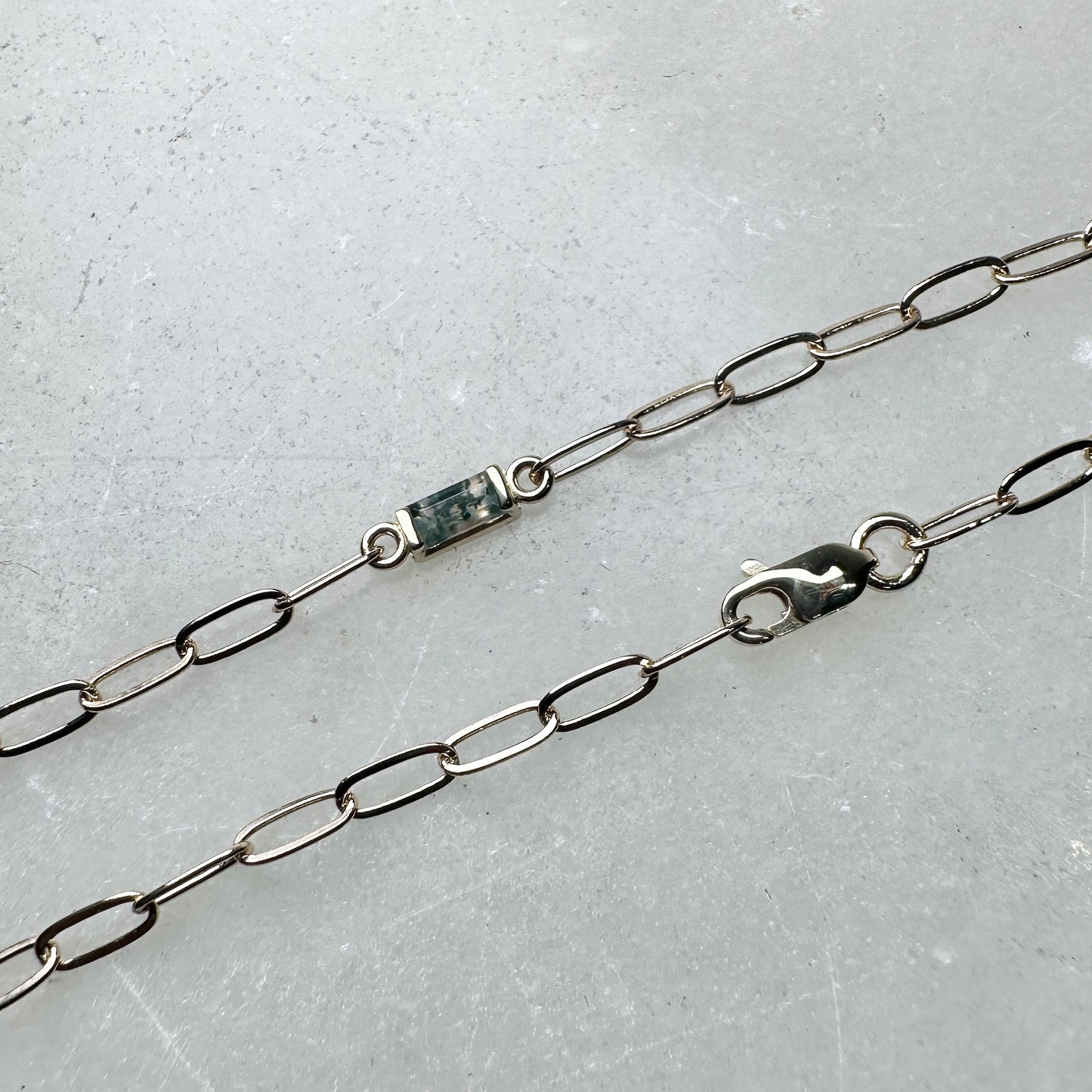 Moss Agate Paperclip Bracelet | 14k Yellow Gold