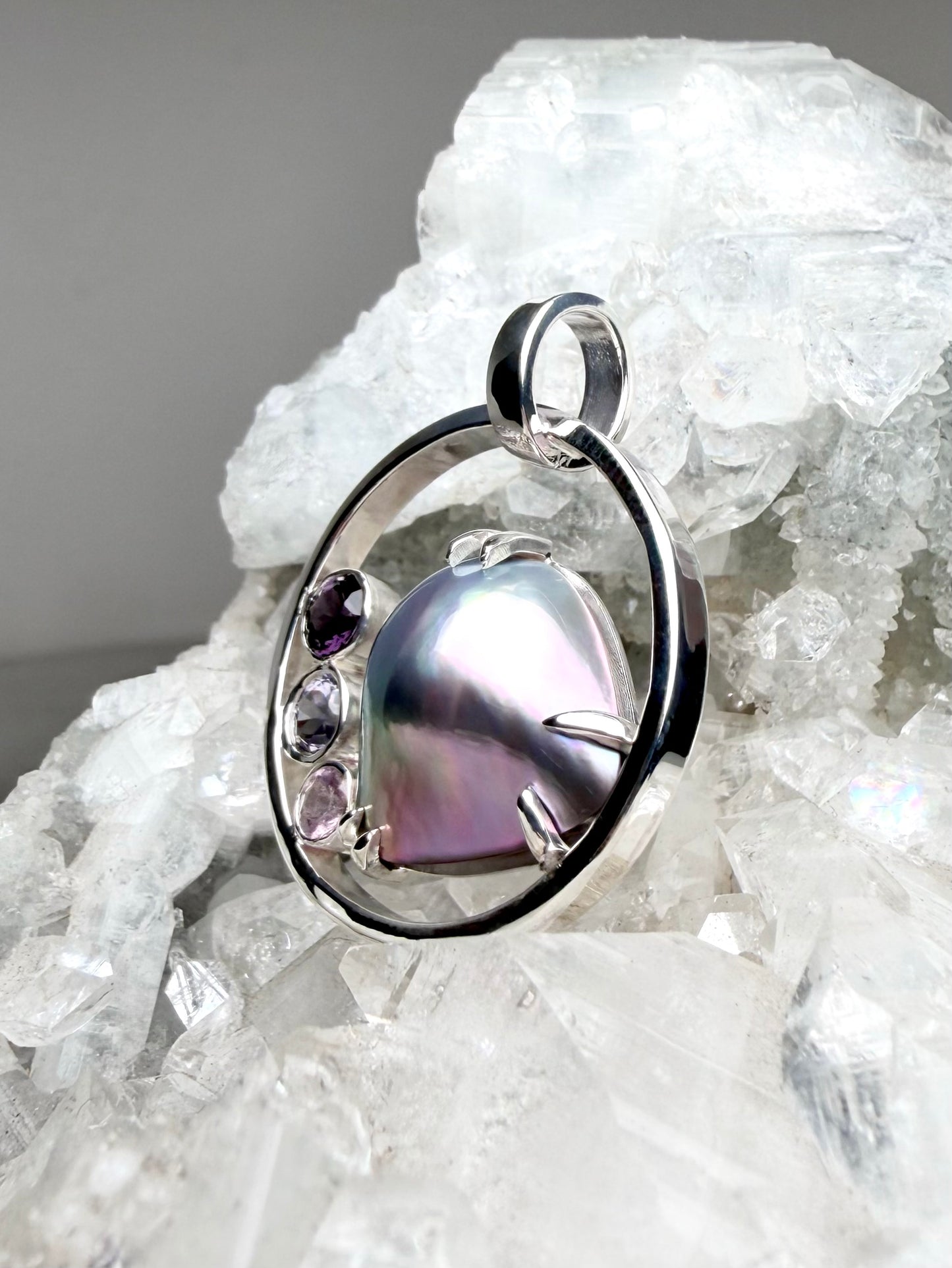 Mabé Pearl & Purple Spinel Pendant | Sterling Silver