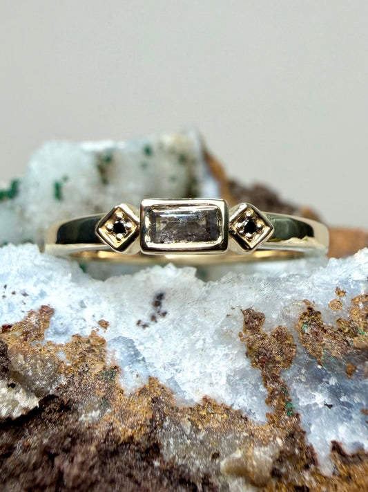 Art Deco Inspired Salt & Pepper Diamond Stacking Ring | 14k Yellow Gold