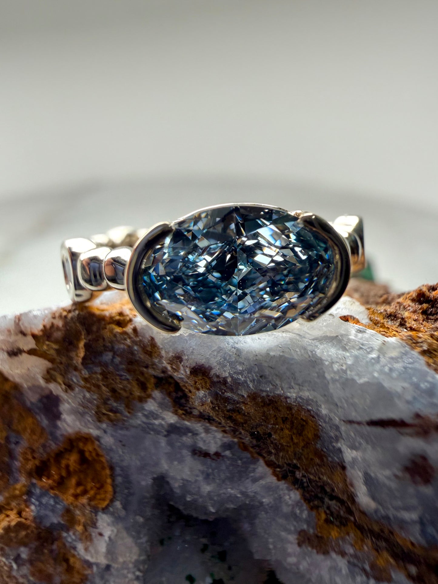 Indigo Blue Diamond Pebble Ring | 14k Yellow Gold & 14k White Gold