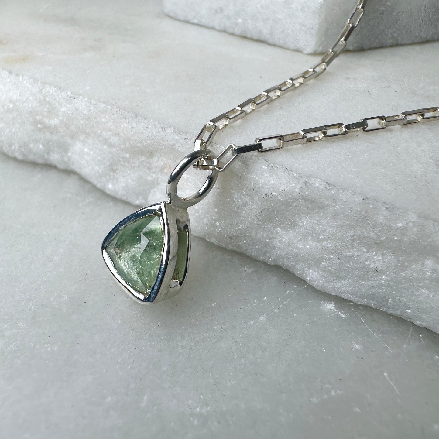 Seafoam Montana Sapphire Charm Pendant | Sterling Silver