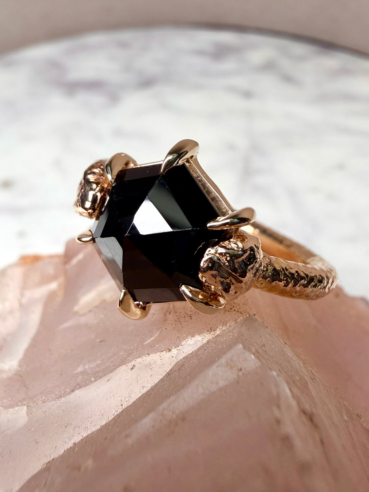Geometric Spinel Snake Bite Statement Ring | 14k Yellow Gold