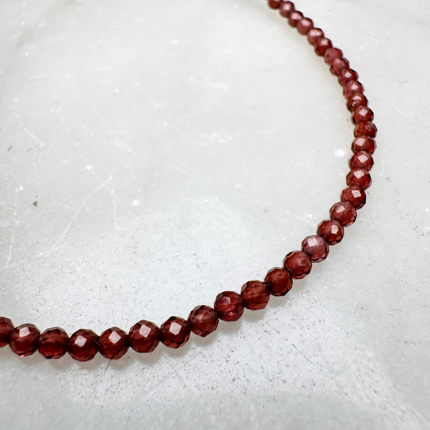 Faceted Red Garnet Beaded Necklace | Sterling Silver
