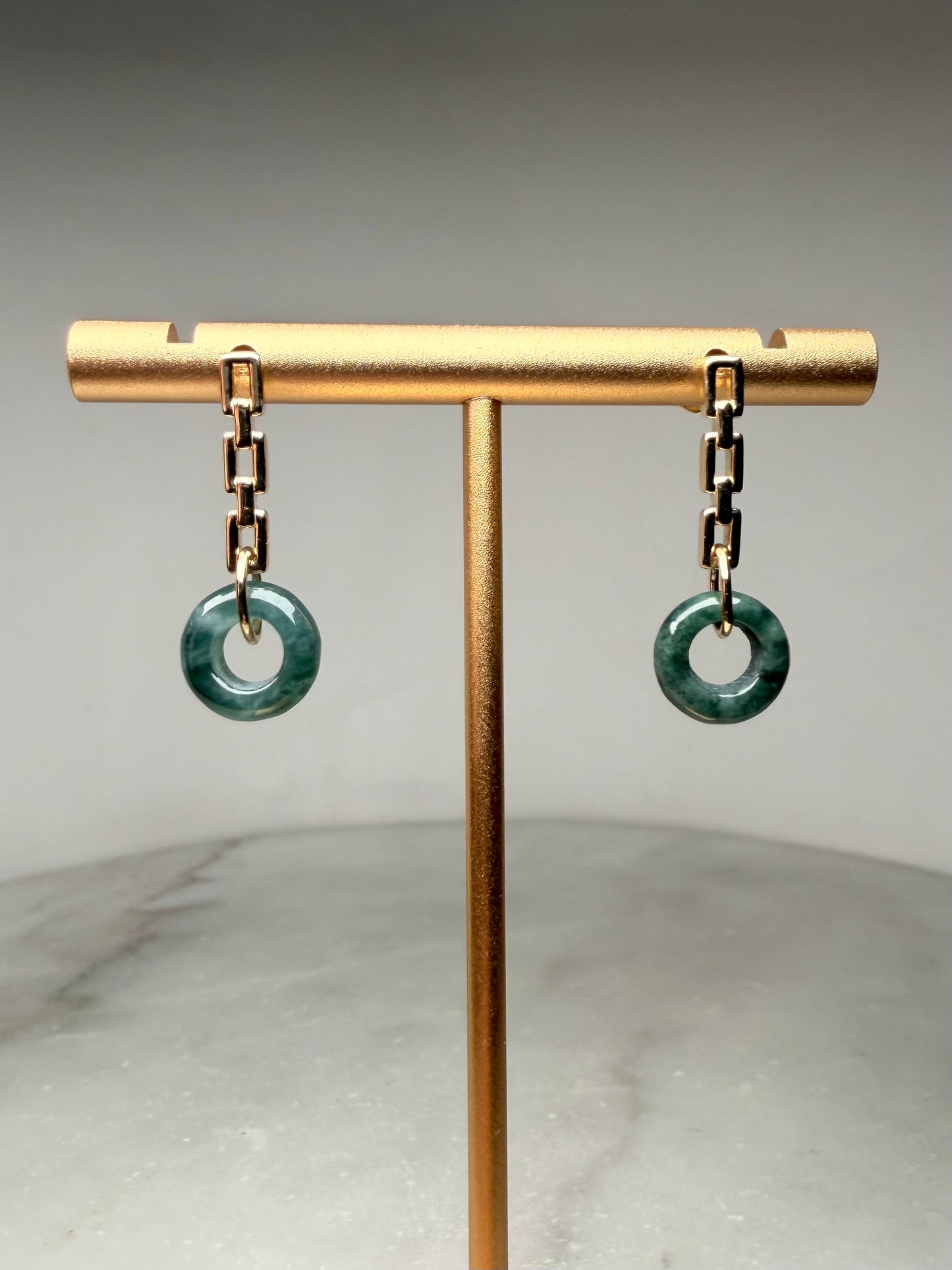 Guatemalan Jade Chain Link Earrings | 14k Yellow Gold
