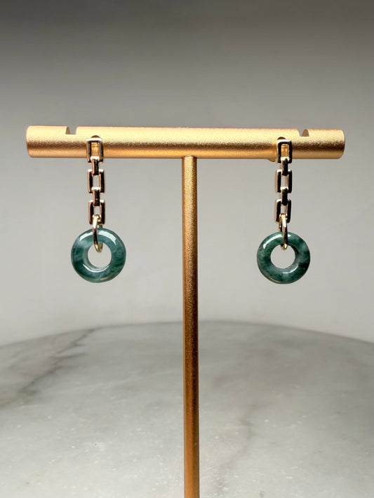 Guatemalan Jade Chain Link Earrings | 14k Yellow Gold