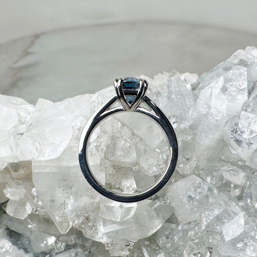Blue Spinel Wide Band Solitaire Ring | 14k White Gold