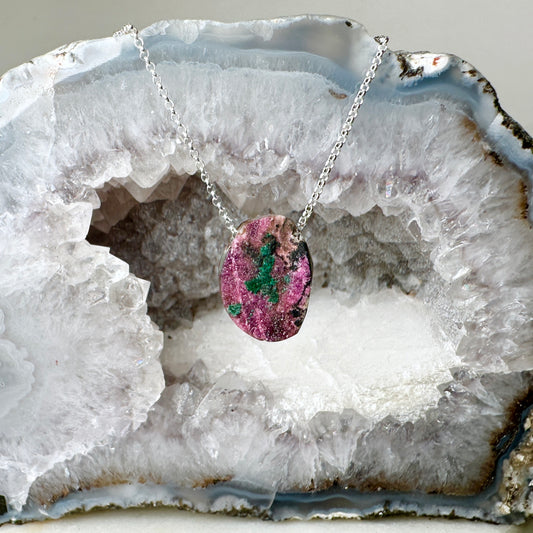Cobalto Calcite with Malachite Floating Necklace | Sterling Silver