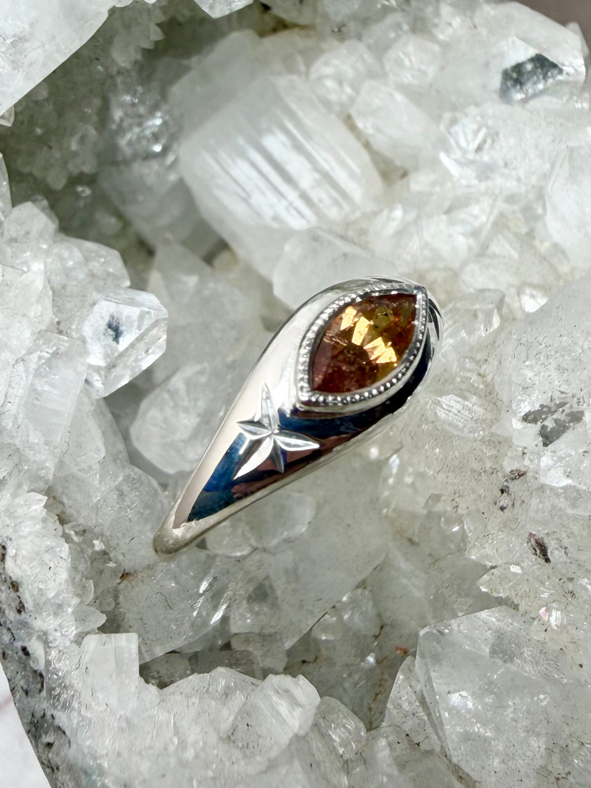 Orange Sapphire Marquise Signet Ring | Sterling Silver