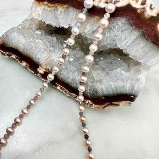 Pink Pearl & Multicolor Spinel Beaded Necklace | Sterling Silver
