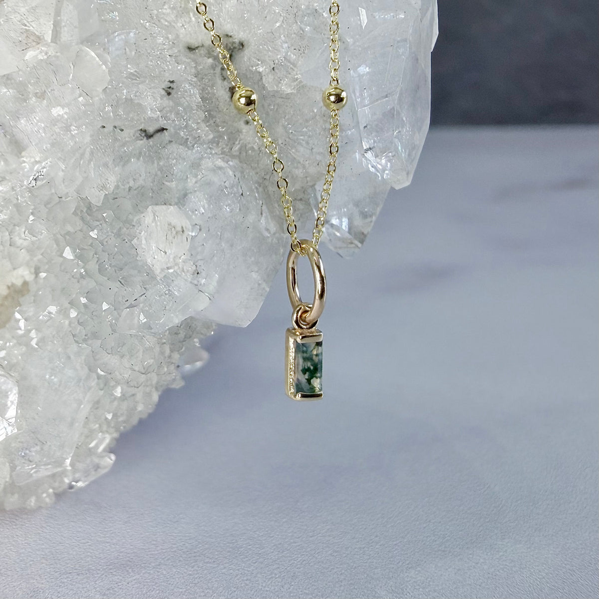 Moss Agate Charm Pendant | 14k Yellow Gold