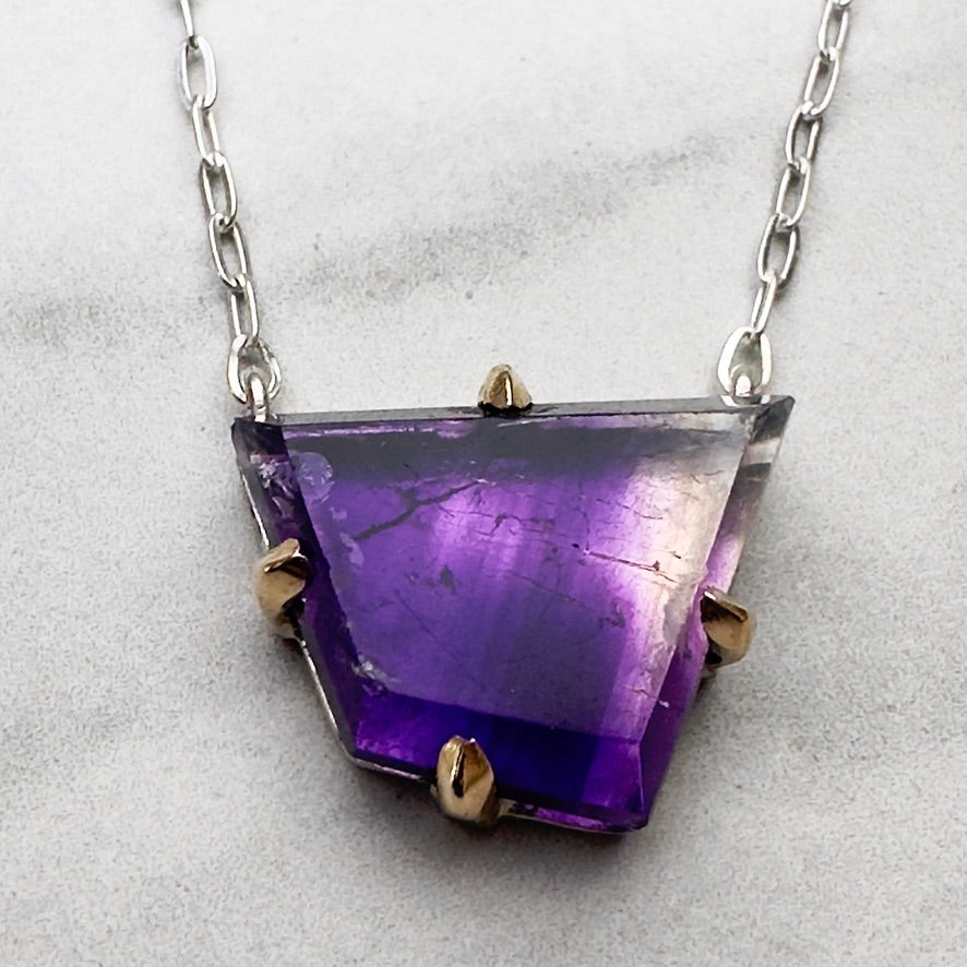 Floating Amethyst Necklace with 14k Yellow Gold Prongs