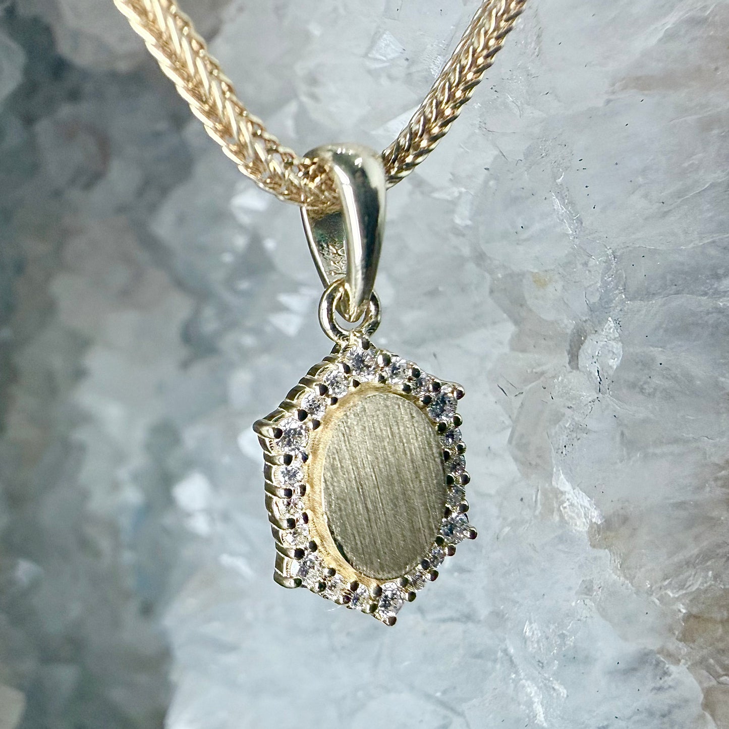 Oval Pendant with Diamond Halo | 14k Yellow Gold