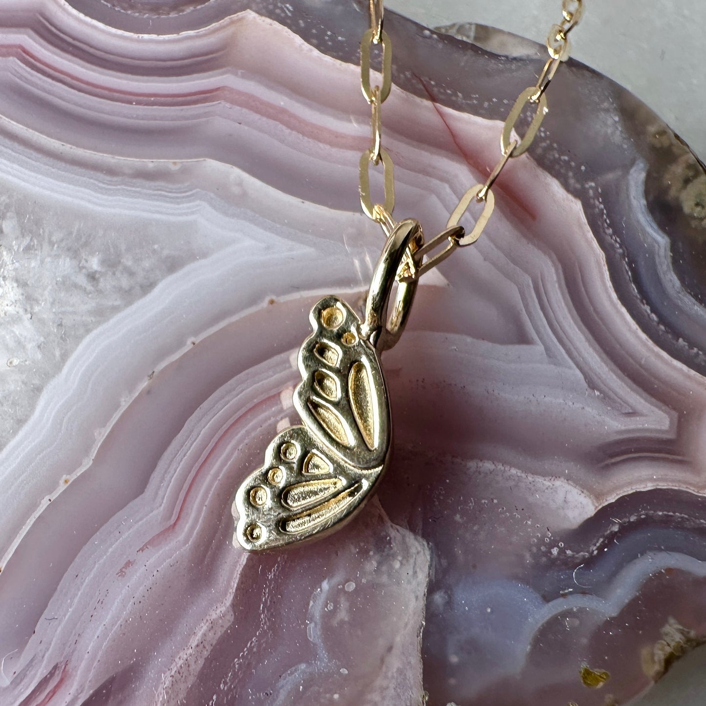 Monarch Butterfly Wing Pendant | 14k Yellow Gold