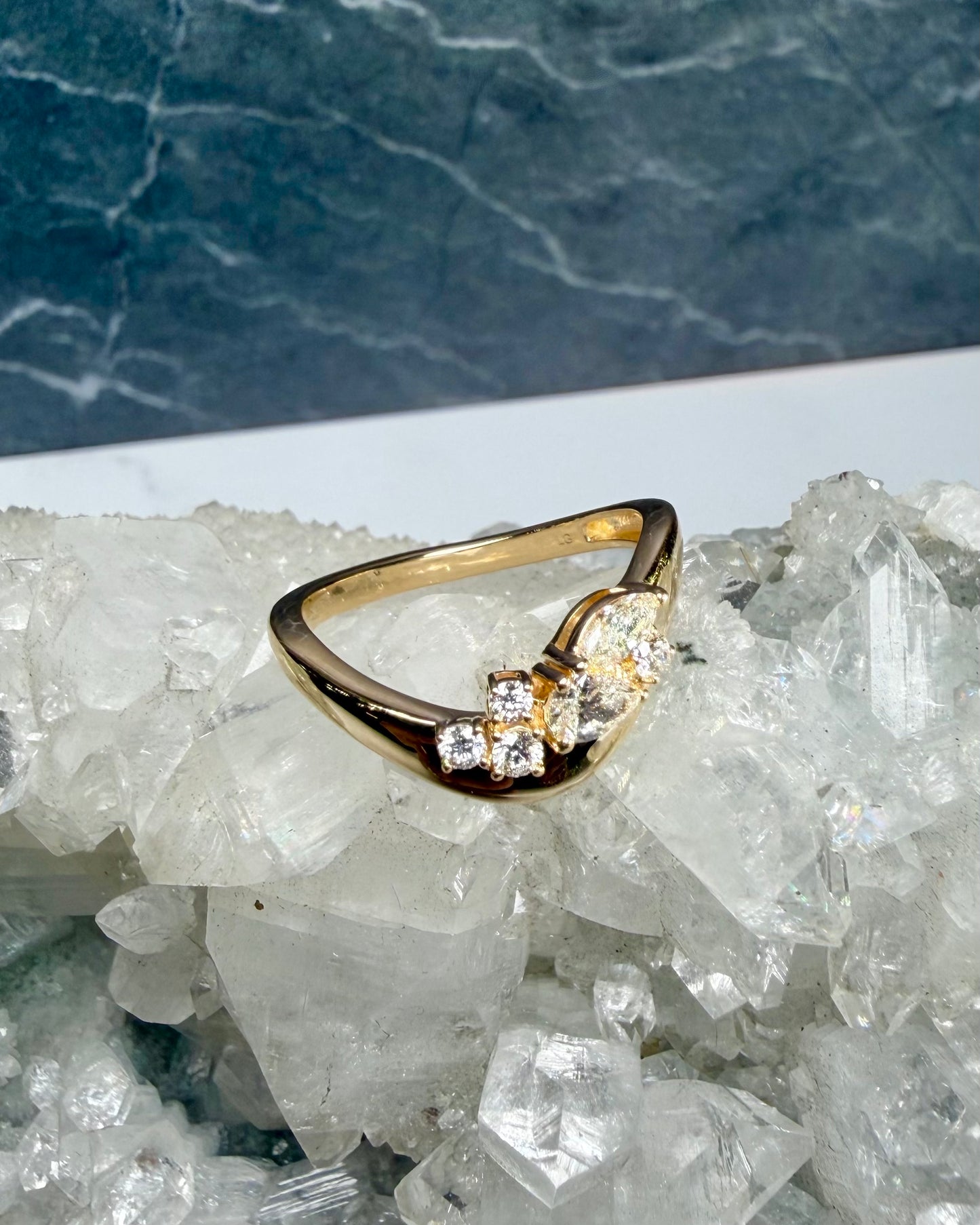 Asymmetrical Diamond Cluster Ring | 14k Yellow Gold