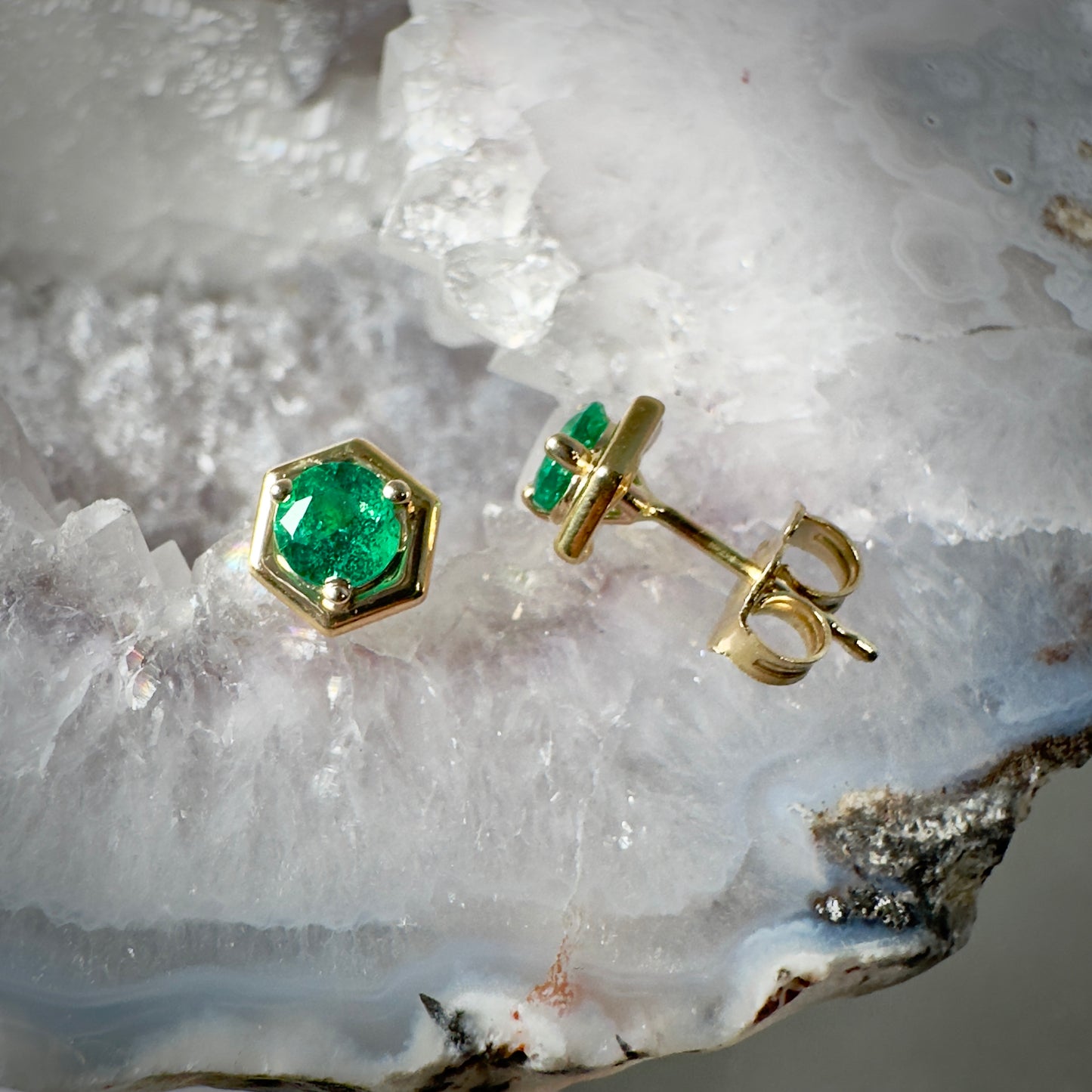 Emerald Hexagon Stud Earrings