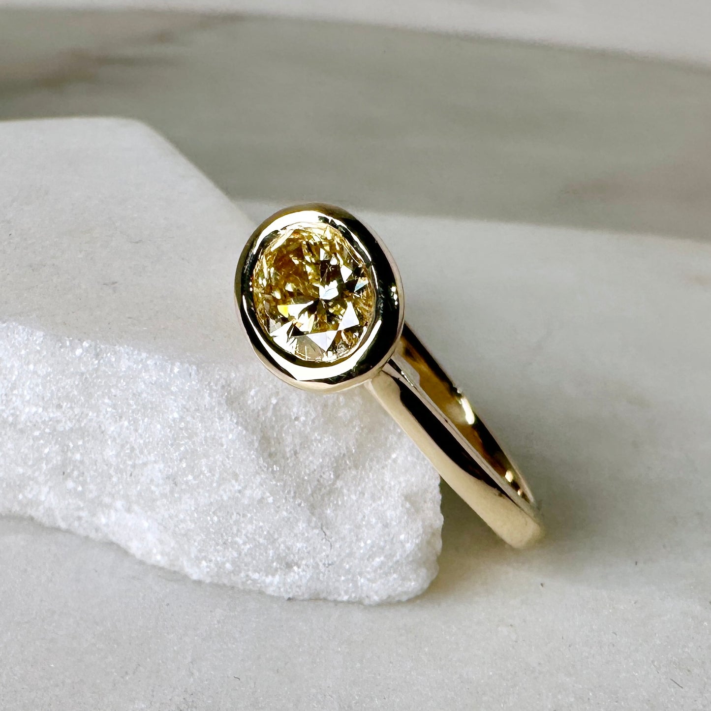 Yellow Diamond Hidden Halo Ring | 14k Yellow Gold