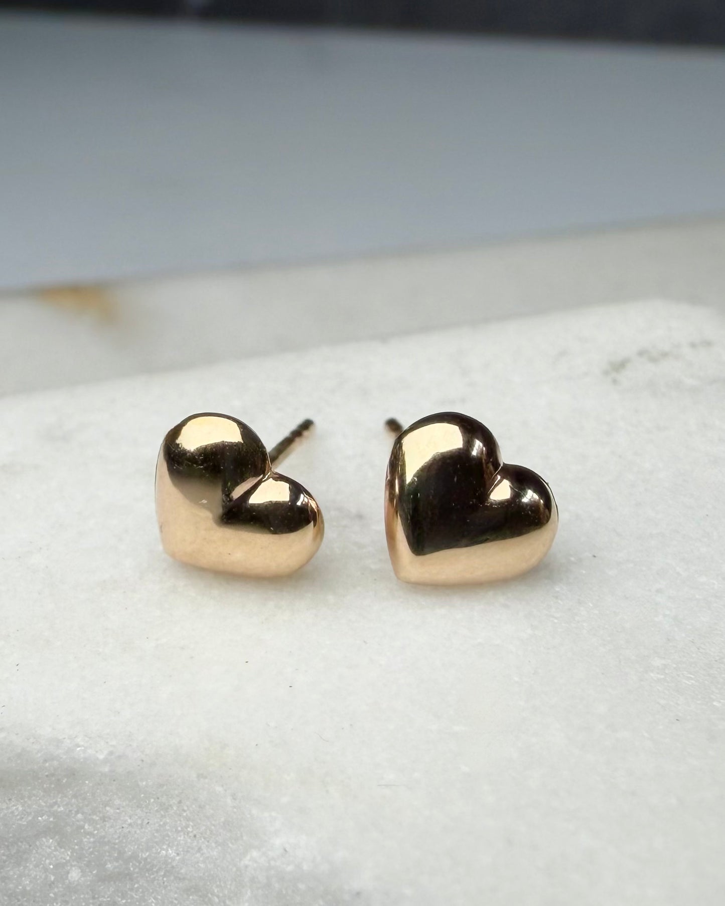 Puffy Heart Stud Earrings | 14k Yellow Gold | LUX FORGE Legacy Collection