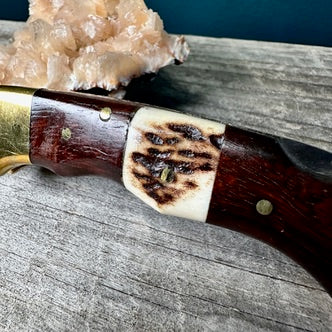Damascus Steel and Wood with Antler Accent Utility Knife